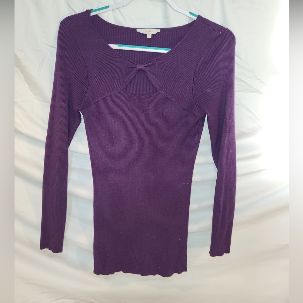 Long Sleeve Purple Blouse with Keyhole Top